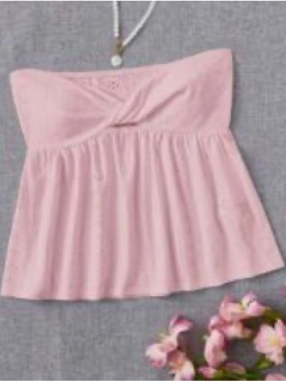 SHEIN Pink & Purple Eyelet, Blue Tie-Front Strapless Tops & White V-Neck Cami - Picture 2 of 15